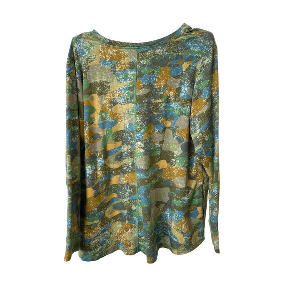 LOGO Lounge by Lori Goldstein Camo Print Split Neck Top Size Large Green Blue - Picture 4 of 10